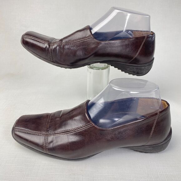 Paul Green Munchen Brown Leather Stitched LOAFERS! Square Toe Women's Sz 5 - Picture 4 of 13
